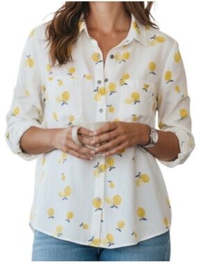 Billy T Lemon Print Lyocell Shirt Medium Coastal Grandma Lemoncore Cottagecore‎